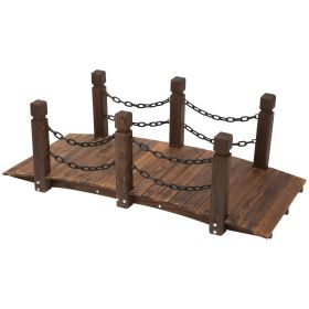 Outsunny Fir Garden Path: 5ft Wooden Bridge with Metal Railings for Ponds & Streams