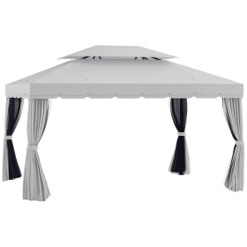 Outsunny Patio Gazebo 10x13 with 2-Tier Polyester Roof and Mesh Portable Aluminum Frame Grey for Outdoor