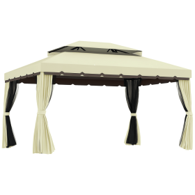 Outsunny 10'13' Patio Gazebo, Aluminum Frame Double Roof Outdoor Gazebo Canopy Shelter with Netting & Curtains, Cream White